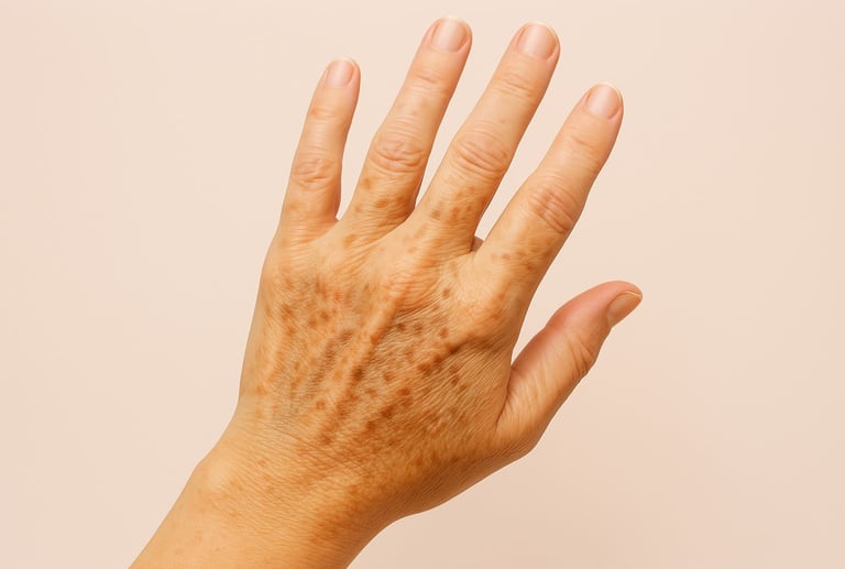 Mano con manchas representando hiperpigmentación