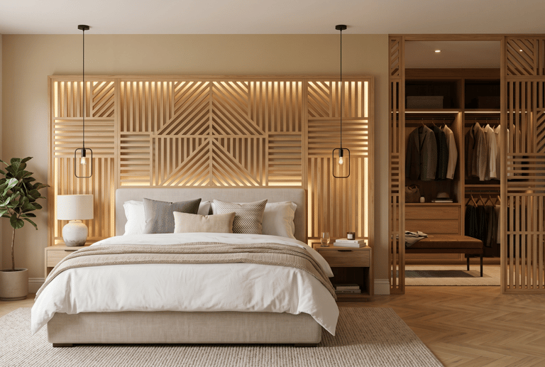 Claustra bois sur mesure pour séparer une chambre et un dressing