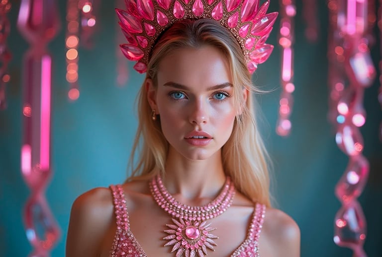a woman in a pink dress