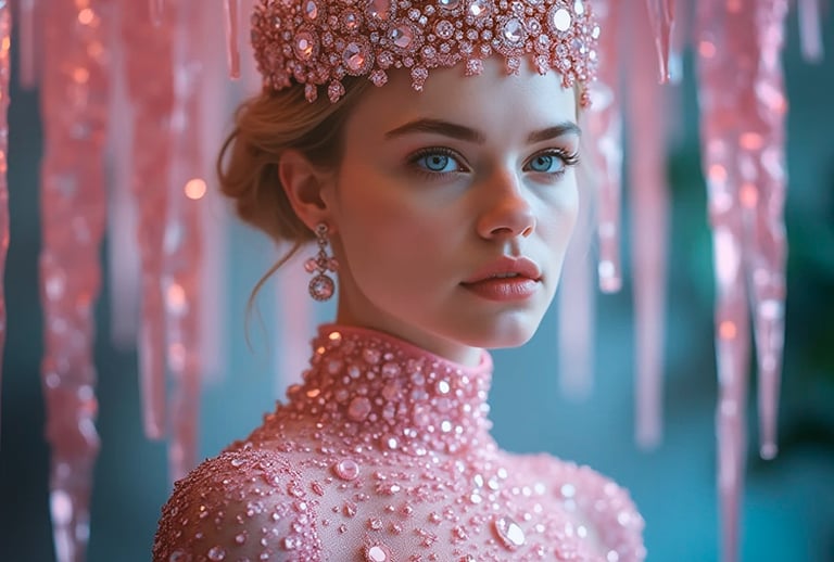 a woman in a pink dress