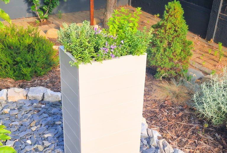tall narrow flower planter made from quality wood painted in white colour
