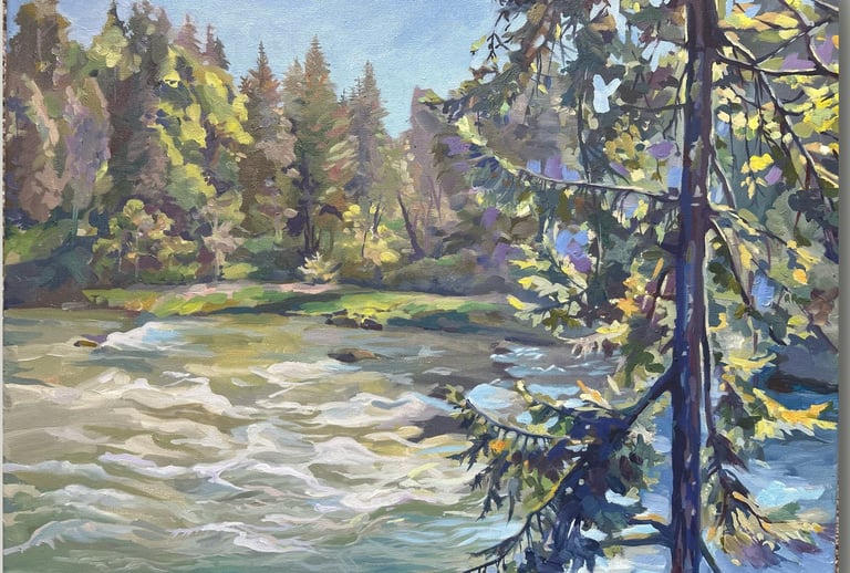 Enchanted River Where Nature's Force Unfolds - 18×24″, oil on canvas - Moiseieva A