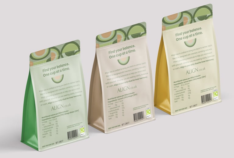 Back of Align tea pouches showing product information and nutritional details