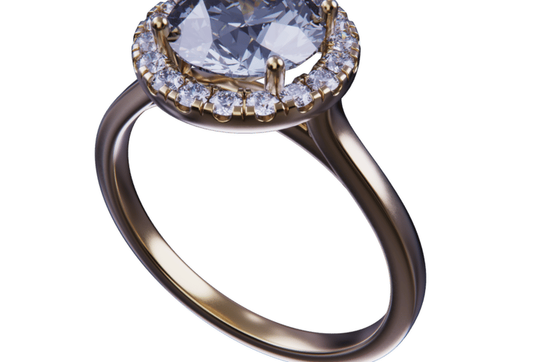 A yellow gold Halo Ring. 