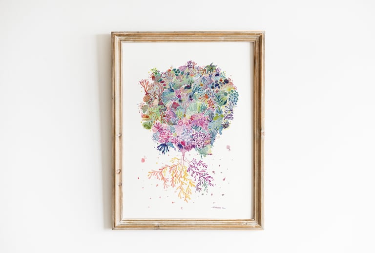 Aquarelle poétique surréaliste végétation aquatique