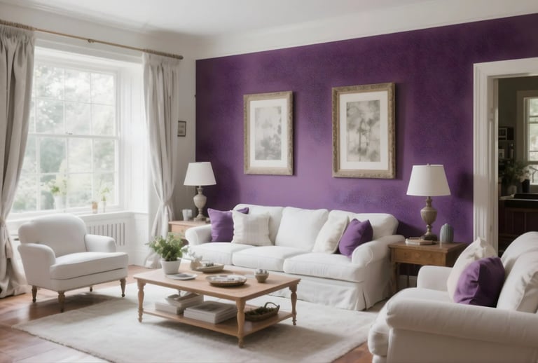 Living room in Plum + Antique White Color Combination