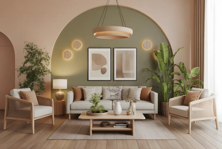 Living room in Beige + Olive Green Color Combination