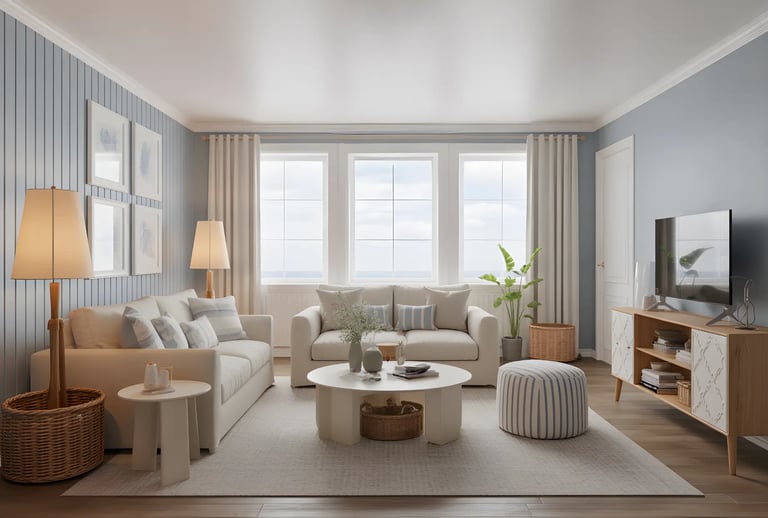 Living room in Soft Blue + Beige Color Combination