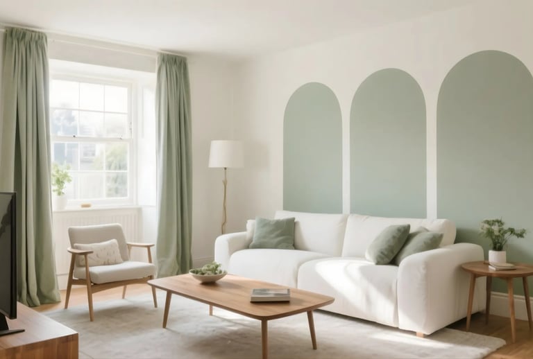 Living room in Cream + Sage Green Color Combination