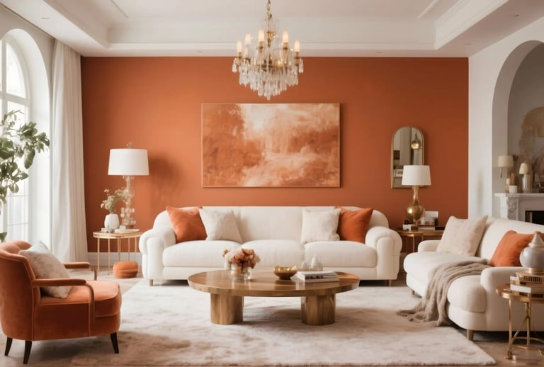 Living room in Terracotta + Ivory Color Combination