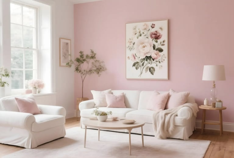 Living room in Dusty Pink + Off-White Color Combination