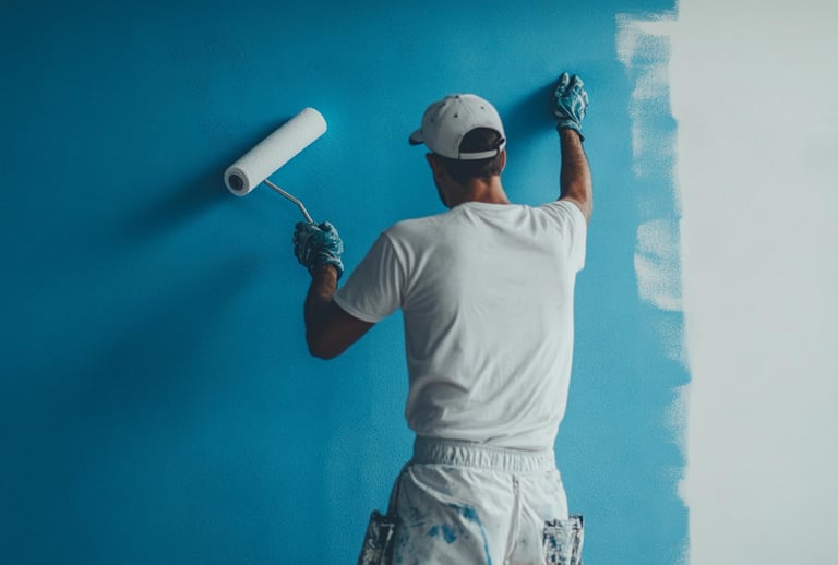 Painter applying paint to interior wall