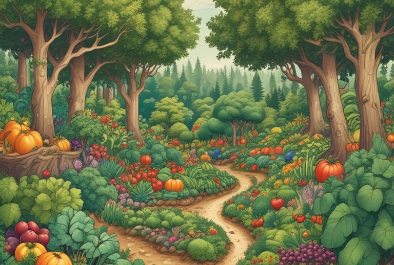 forêt nourricière avec fruits et légumes