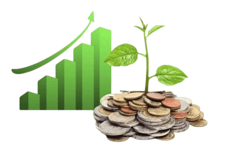 a plant growing from a pile of coins