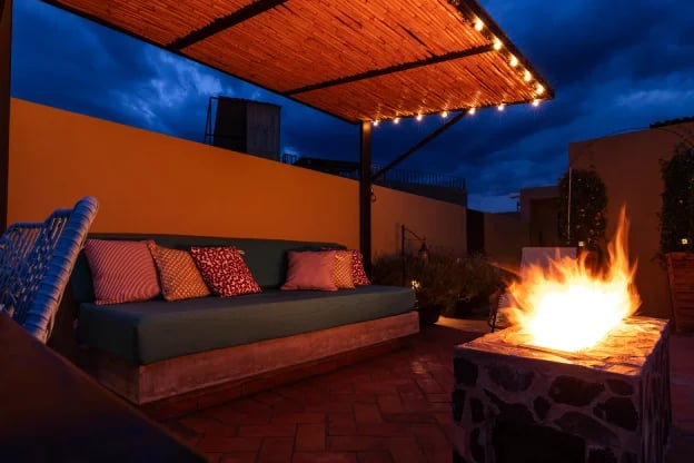 rooftop terrace with firepit in san miguel de allende