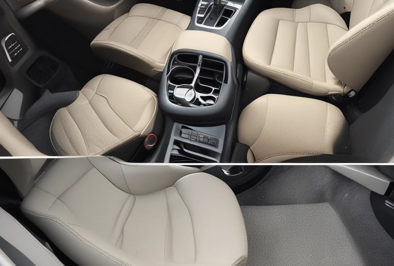 a car with a steering wheel and dashboard