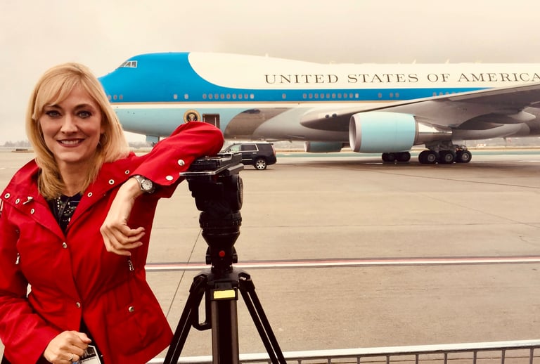 Angie Crouch reporting at LAX Presidential Visit Air Force One