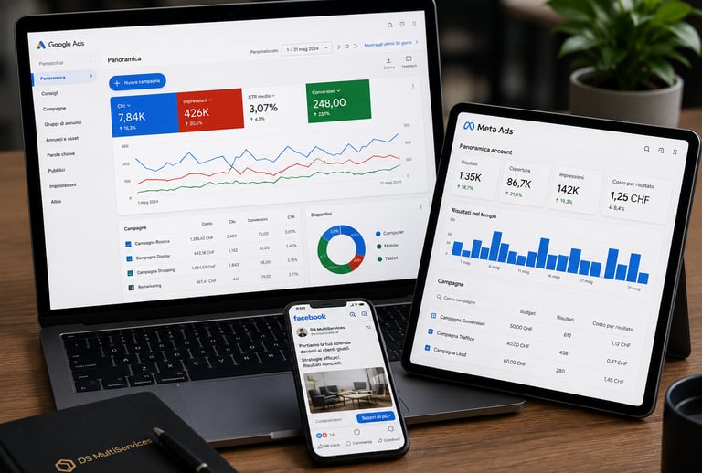 Campagne pubblicitarie Google Ads e Meta Ads per aziende e professionisti a Lugano e in Ticino