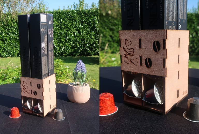 Distributeur capsules Nespresso gravé et découpé laser