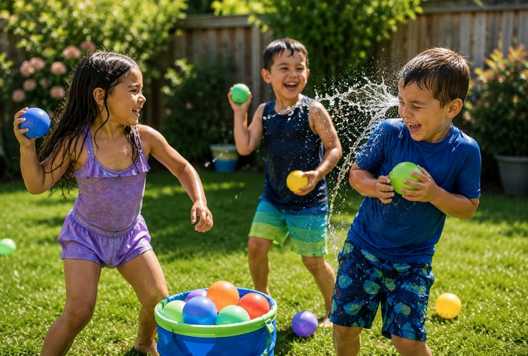 Kids playing with reusable water balloons.