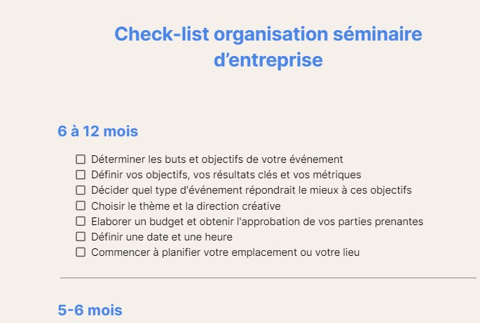 Check-list organisation séminaire d’entreprise