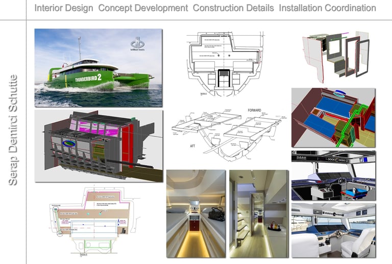 Yacht construction drawings, Thunderbird 2 interior design