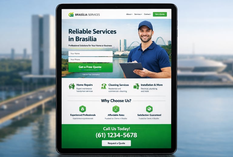 Design de Landing Page moderna e otimizada para conversão exibida em um tablet.