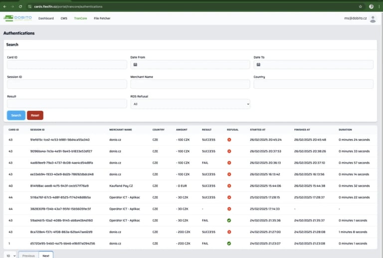 a dashboard of Trancore program