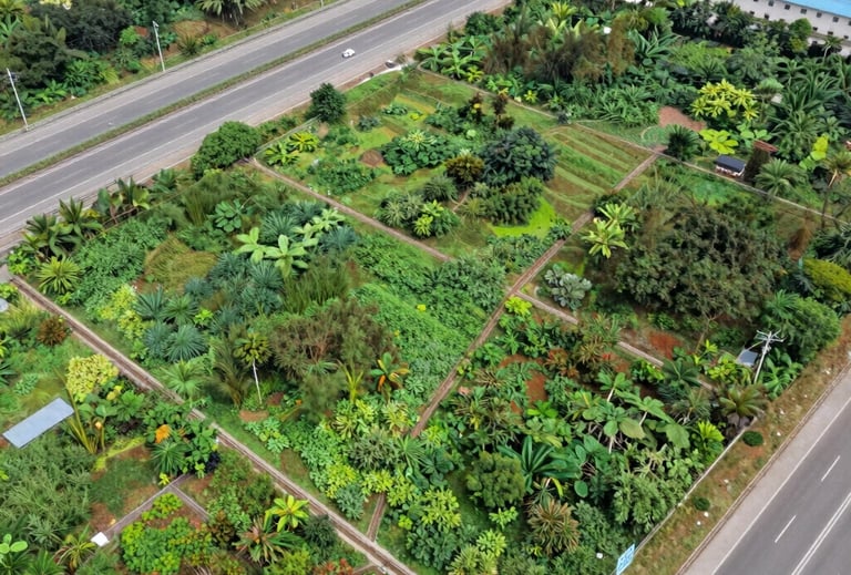 A serene open plot in Uran with lush greenery under a clear blue sky.