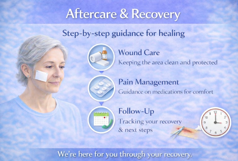 Illustration showing aftercare and recovery following Mohs surgery