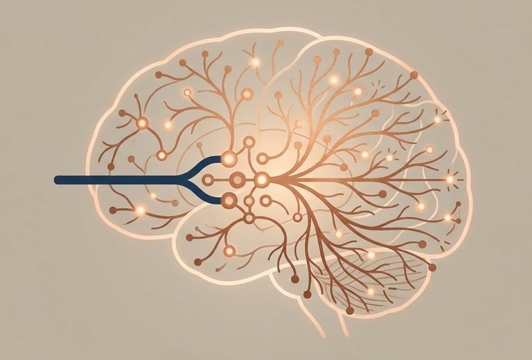 A graphic of neural pathways inside a brain representing rewiring of unhelpful thoughts through EMDR