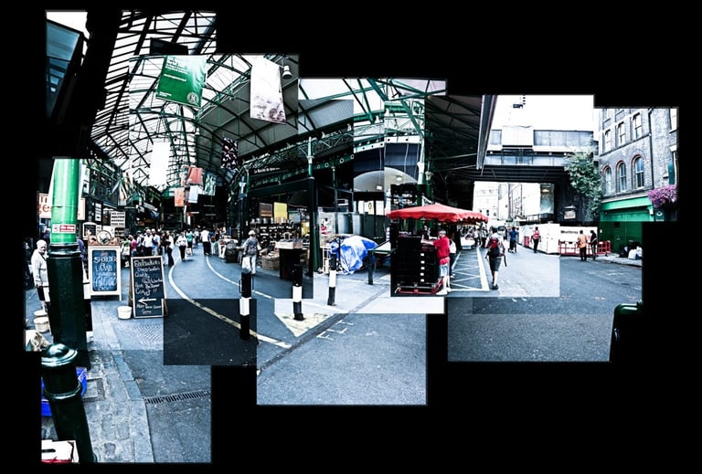 A large photo composition of Borough Market