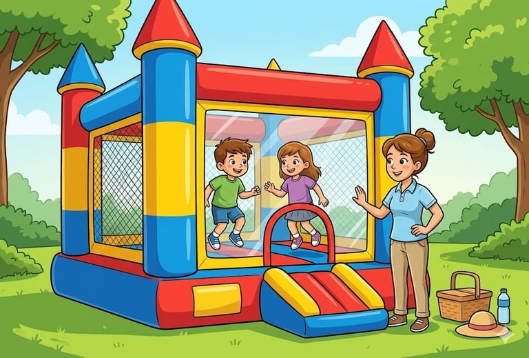 parent supervising children in bounce house
