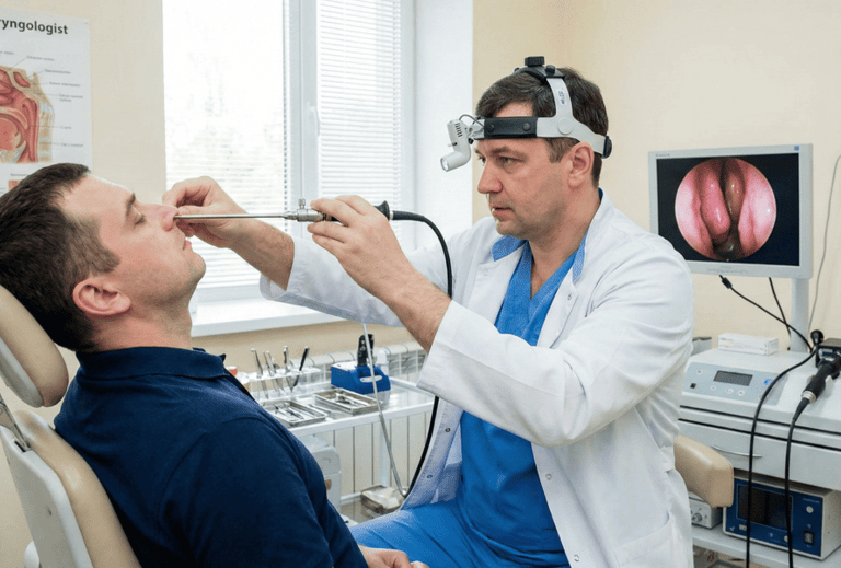 exploración de cornetes nasales en un consultorio de otorrinolaringología