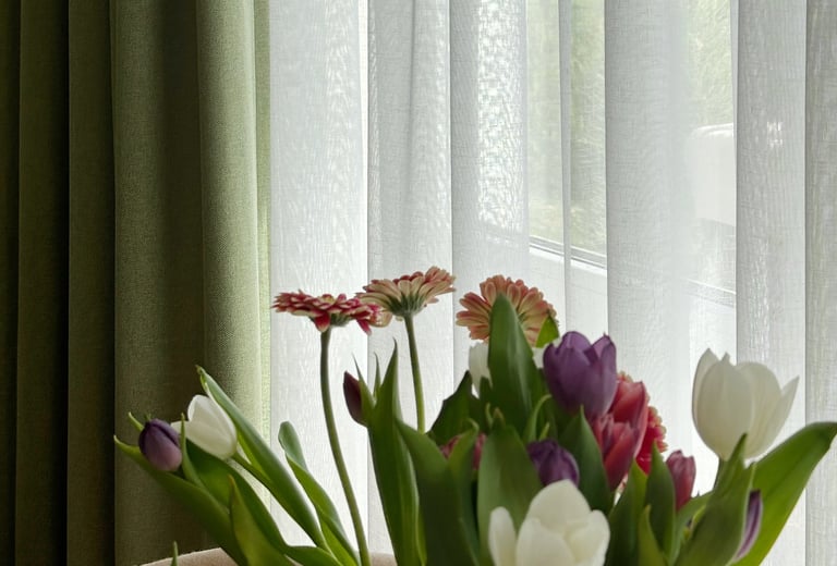 green curtains