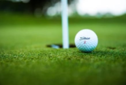 a golf ball sitting on the ground next to a golf ball