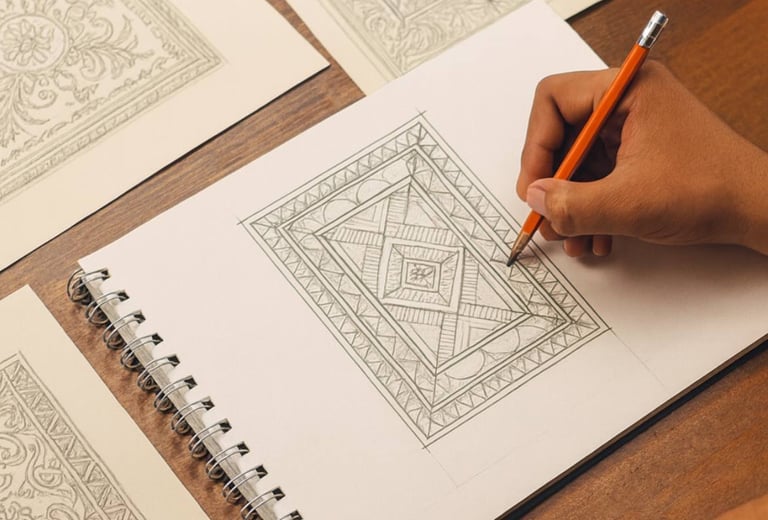Hand-drawn rug design consultation sketch - Vezari Living