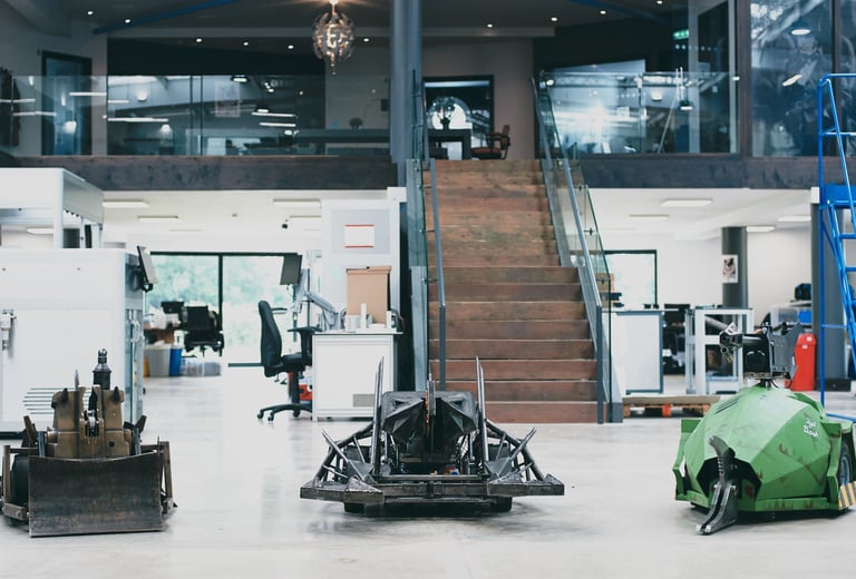 Replicas of Shunt, Dead Metal and Sgt Bash, the house robots from Robot Wars at Labman Automation