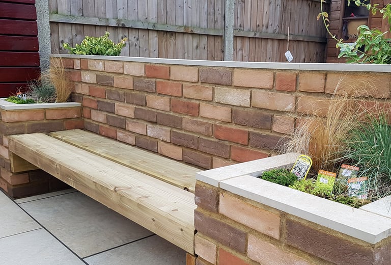 Multi colour tone brick wall bench planter BBQ bar top Romford - Hornchurch - Brentwood - Upminster
