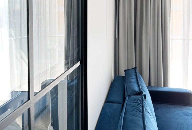 blue curtains
