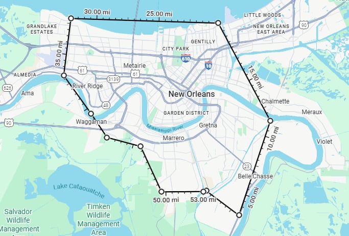 map of new orleans with the area of service for restoration