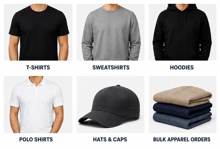 Blank T-shirts and apparel options for businesses, schools, teams and organizations