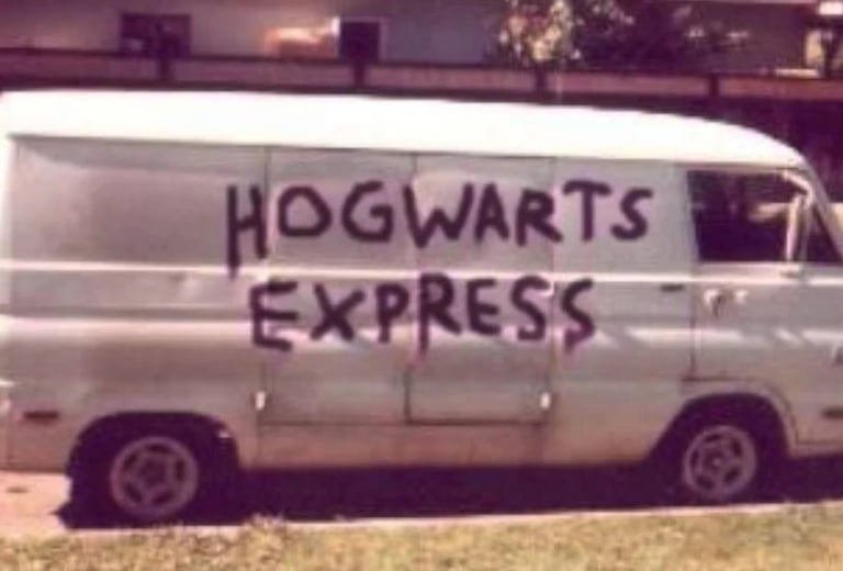 a van with the words hogwarts express