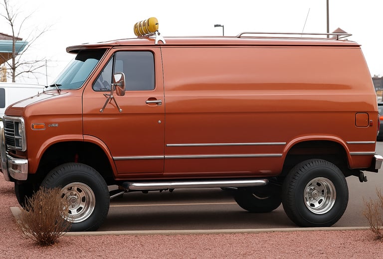 a brown van parked in a parking lot