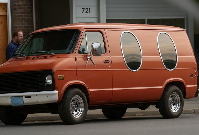 a van with two oval shaped windows
