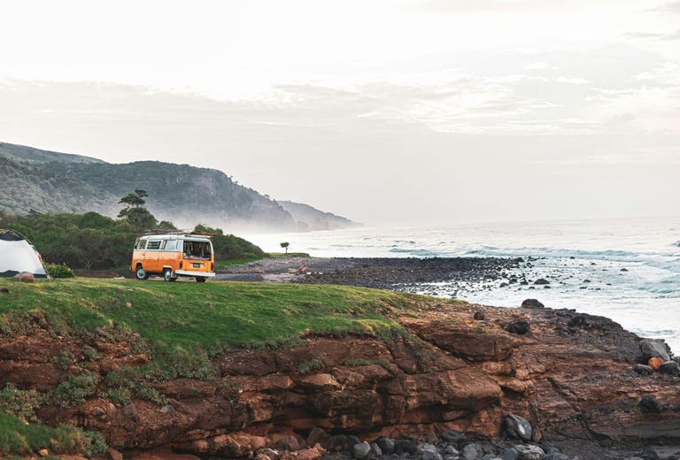 Camper van near sea