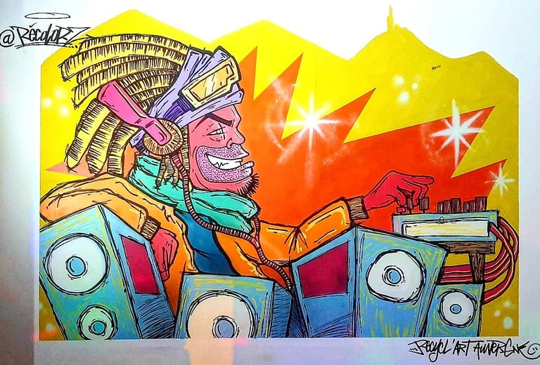 un graffiti d'un DJ singe 