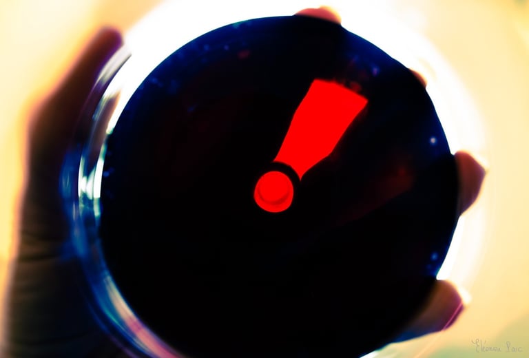 Abstraction Vinicole – Verre de vin tenu en main, éclat rouge en point d’exclamation