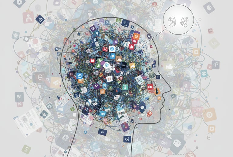 graphic showing a human mind full of noise, seeking inner peace