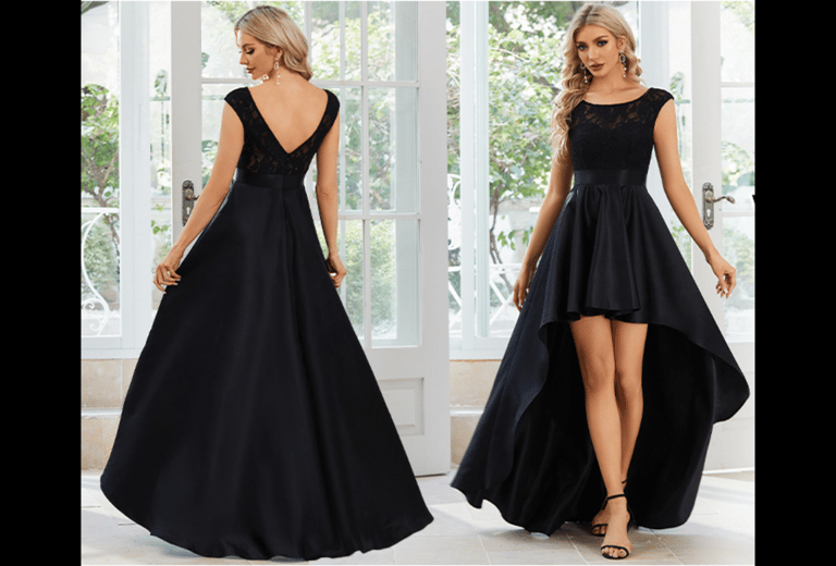 a woman in a black dress